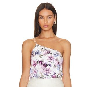 Cami NYC Asymmetrical White and Pink Tank Top